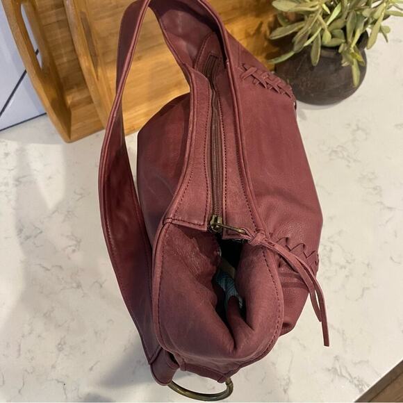 The SAK Skye Leather Boho Bucket Shoulder Bag Tassle Braided Cabernet Red - Picture 5 of 13